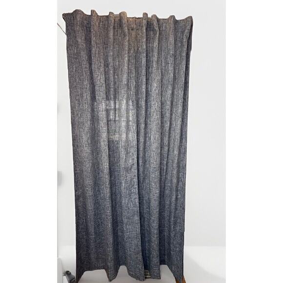 At Home Blue Textured Linen Look Curtain Panels 84”x37” Tab Top Set of 2 - Picture 6 of 12